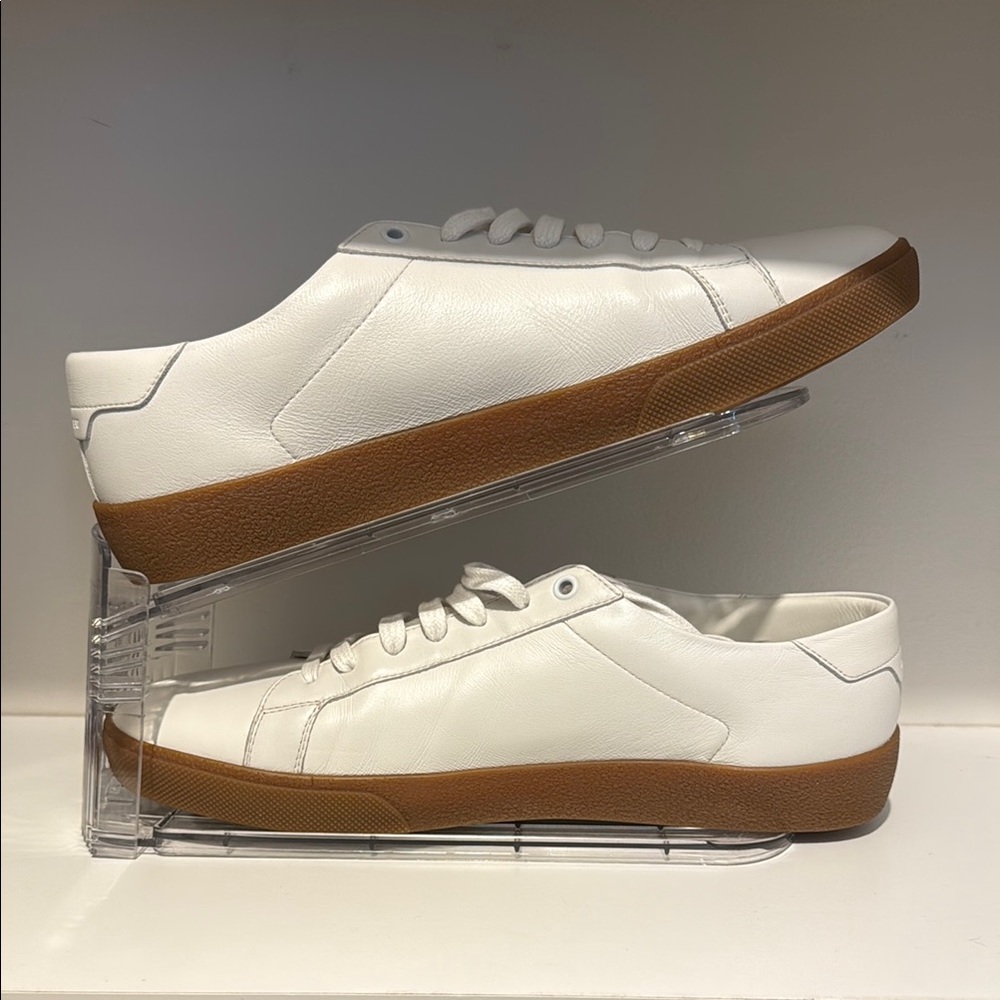 Saint Laurent White and Brown Sneakers Minimalist Design